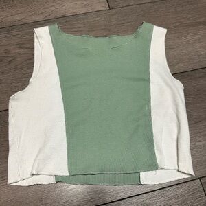 SHEIN Green and White Color Block Crop Top
